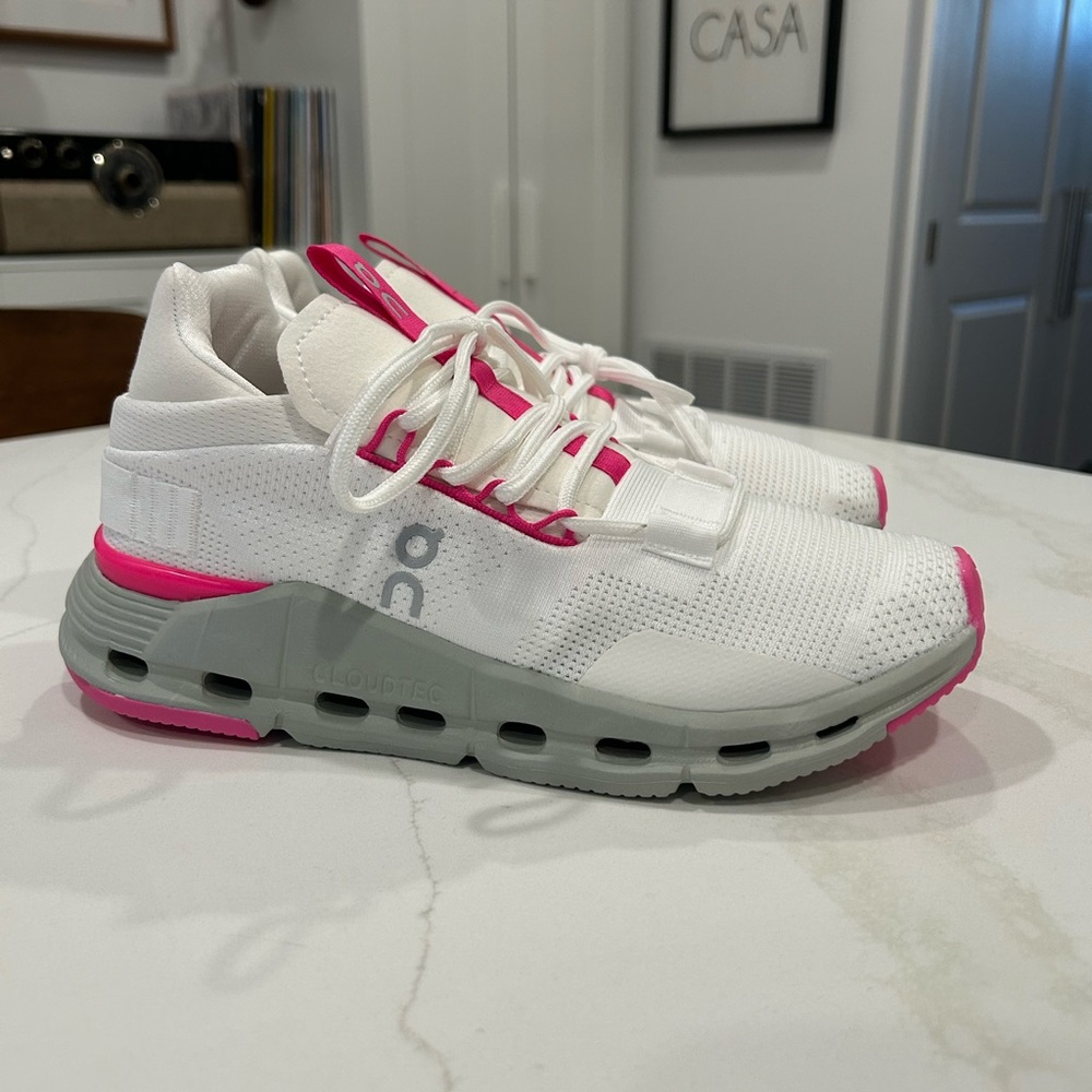 Cloudnova “undyed white carnation” Women's White and Pink Running Shoes